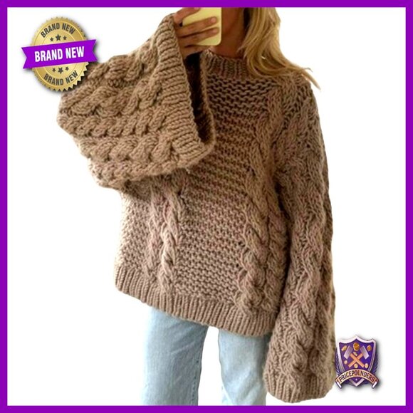 Sweaters - Oversized Chunky Cable Knit Sweater Loose Crewneck Pullover Y2K